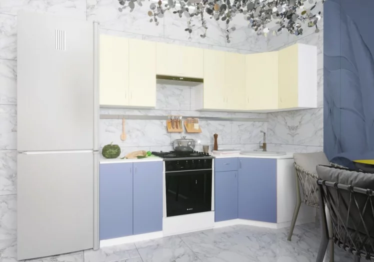 Гарнитур кухонный 2400 угловой с мойкой и сушкой Лаванда ГКУСМ2400-5.6_9.2 Белый Крем Лаванда_1