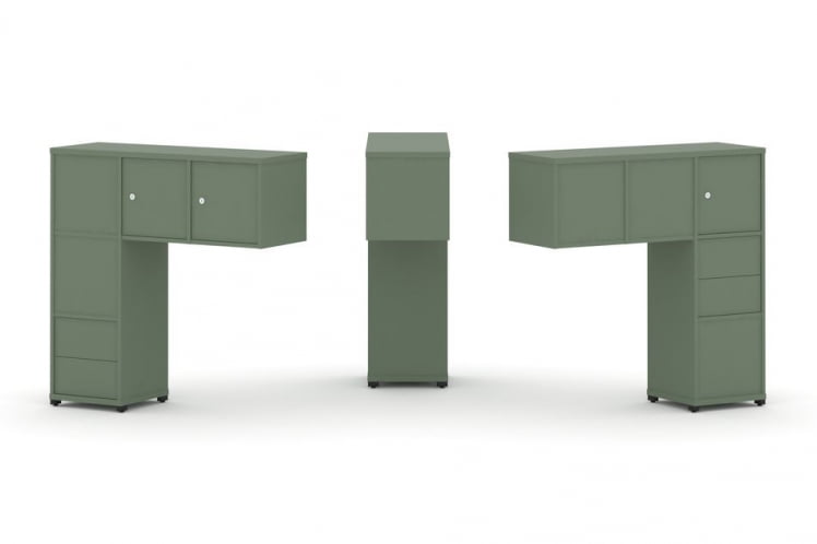 Надставка на стол низкая двухсторонняя + задняя стенка (5 шт.) + блок с 2-мя ящиками (2 шт.) + распашной фасад (3 шт.) CONCEPT CN.DNN-005 Кобо Черный металл_0