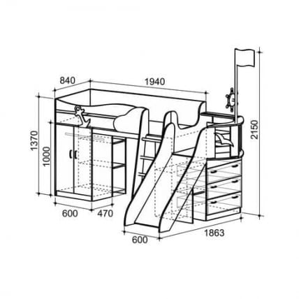 Комплект детской мебели Адмирал К1 Дуб млечный/Голубой_1