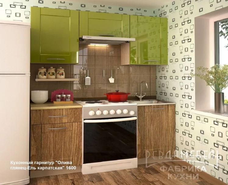 Кухонный гарнитур прямой Олива глянец Ель карпатская №1_0