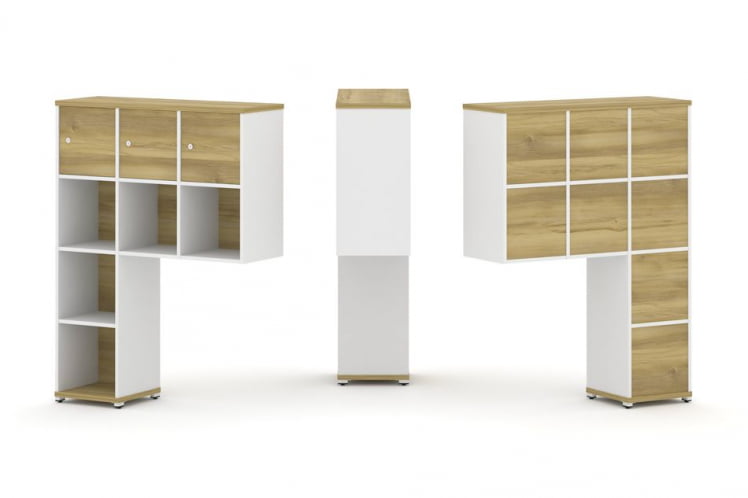 Надставка на стол высокая односторонняя + задняя стенка (8 шт.) + распашной фасад (3 шт.) CONCEPT CN.ONV-003 Дуб Винченцо Белый бриллиант Белый металл_0