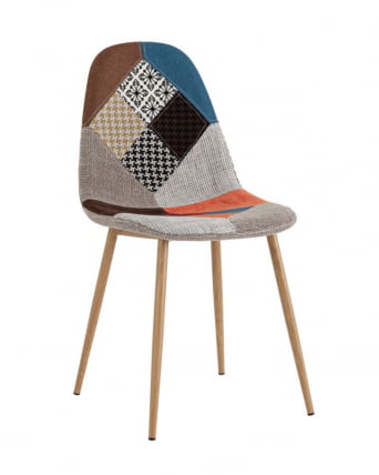 Комплект из четырех стульев Валенсия СН пэчворк, обивка ткань ножки металл с принтом под дерево / SN_1