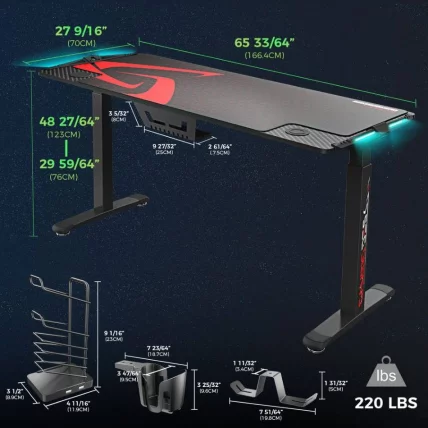 Геймерский стол c электрической регулировкой по высоте EUREKA ERK-EGD-S62B Черный с RGB_11