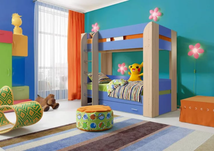 Кровать детская двухъярусная Юниор-6 с ящиком Ясень шимо светлый/Светло-розовый_0