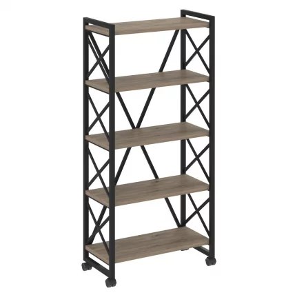 Стеллаж на колесных опорах - 5 полок LOFT VR.L-MST.K-5.8 Металл черный Тиквуд темный_0