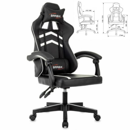 Кресло компьютерное BRABIX Shooter GM-123, 2 подушки, экокожа, черное/белое_0