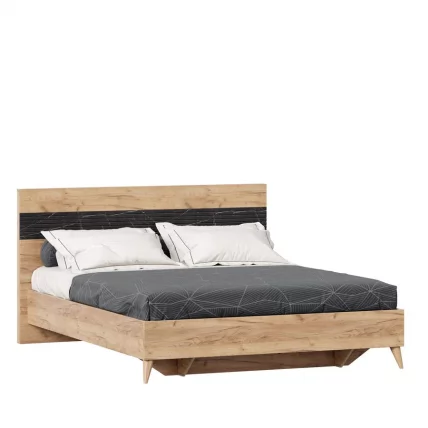 Кровать двуспальная 1600 Шелли Дуб золотой Мрамор черный_0