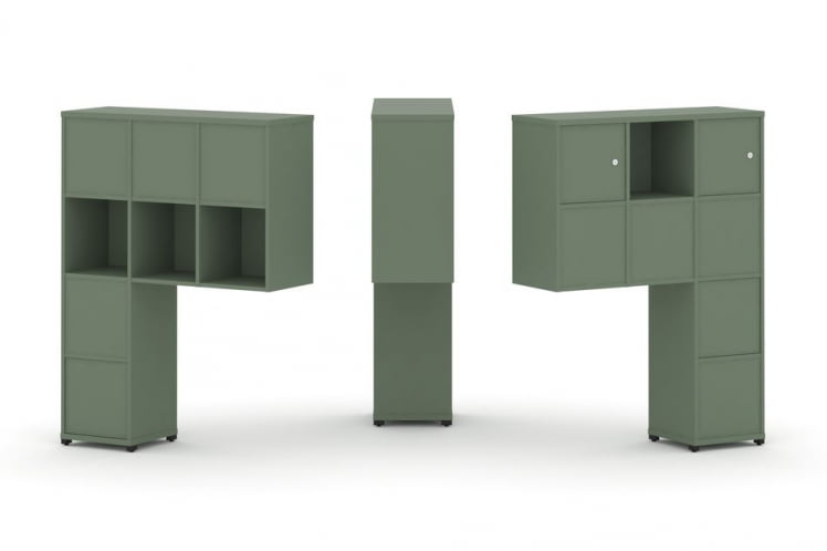 Надставка на стол высокая двухсторонняя + задняя стенка (8 шт.) + блок с 1-м ящиком (2 шт.) + распашной фасад (2 шт.) CONCEPT CN.DNV-007 Кобо Белый бриллиант Черный металл_0