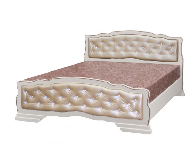 Кровать из массива Карина-10 200х140 Дуб молочный Светлая экокожа_0