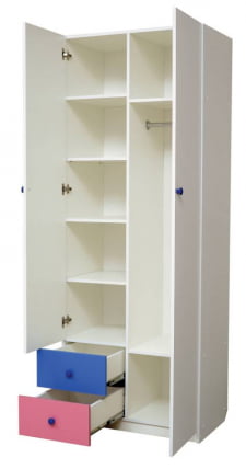 Шкаф 2-ух дверный комбинированный с ящиками и зеркалом Радуга Белый/Оранжевый/Желтый_1