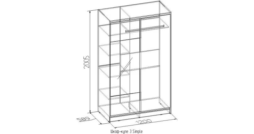 Шкаф-купе 3 Simple Ясень шимо светлый_1