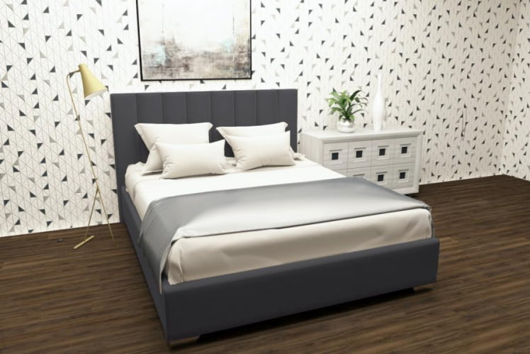 Мягкая интерьерная кровать Терра с подъемным механизмом Цвет фасада: Светло серый; Материал фасада: Металл/Велюр; Спальное место: 2000х2000 мм_0