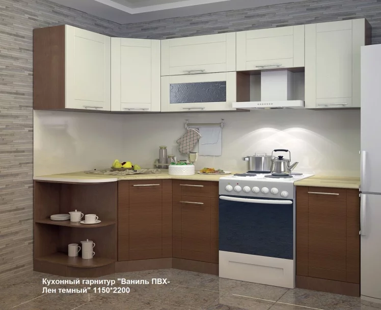 Кухонный гарнитур угловой Ваниль матовая Лен темный №1_0