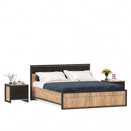 Кровать двуспальная 1600 с подъемным механизмом и тумбами Техно 07 Дуб Золотой Черный_0