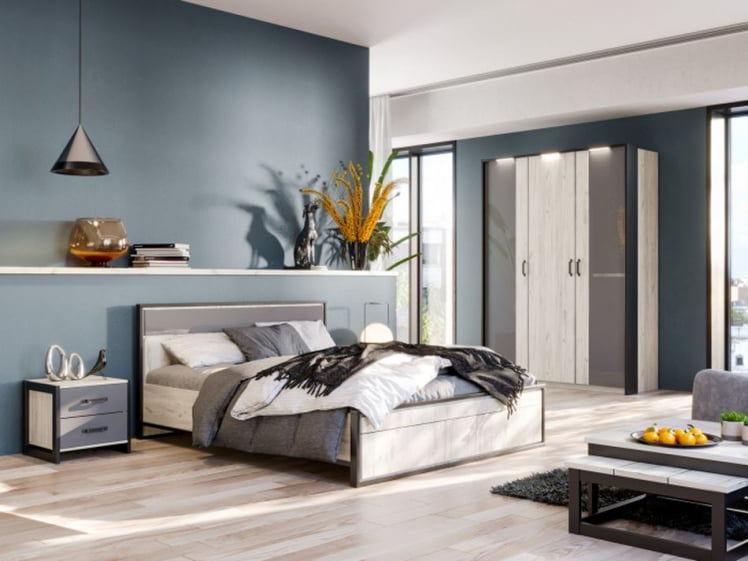 Шкаф трехстворчатый с комбинированными дверями Техно 09 Дуб Крафт белый Серый шифер_3