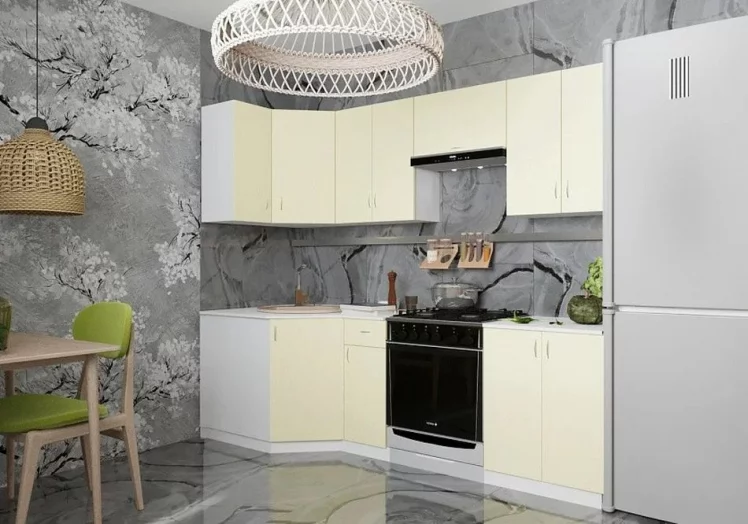 Гарнитур кухонный 2400 угловой с мойкой и сушкой Нарцисс ГКУСМ2400-5.6.2 Белый Крем_1