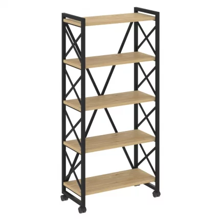 Стеллаж на колесных опорах - 5 полок LOFT VR.L-MST.K-5.8 Металл черный Тиквуд светлый_0