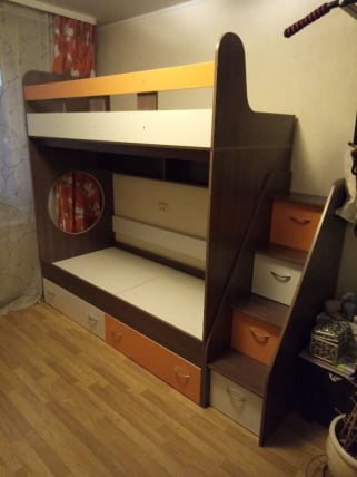 Кровать Юниор 1 (без бортика) бодего,Белое дерево,оранж_1