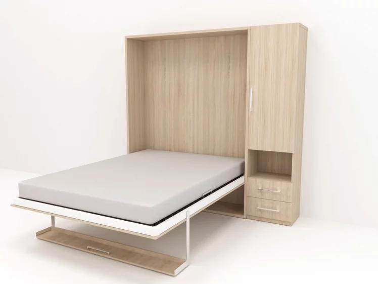 Кровать-трансформер Смарт 1 со шкафом 1400 правый Белая шагрень_1