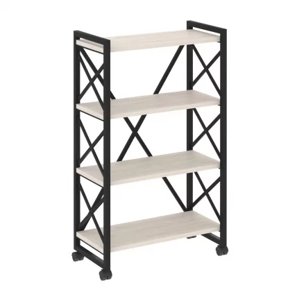 Стеллаж на колесных опорах - 4 полки LOFT  VR.L-MST.K-4.8 Металл черный Денвер светлый_0
