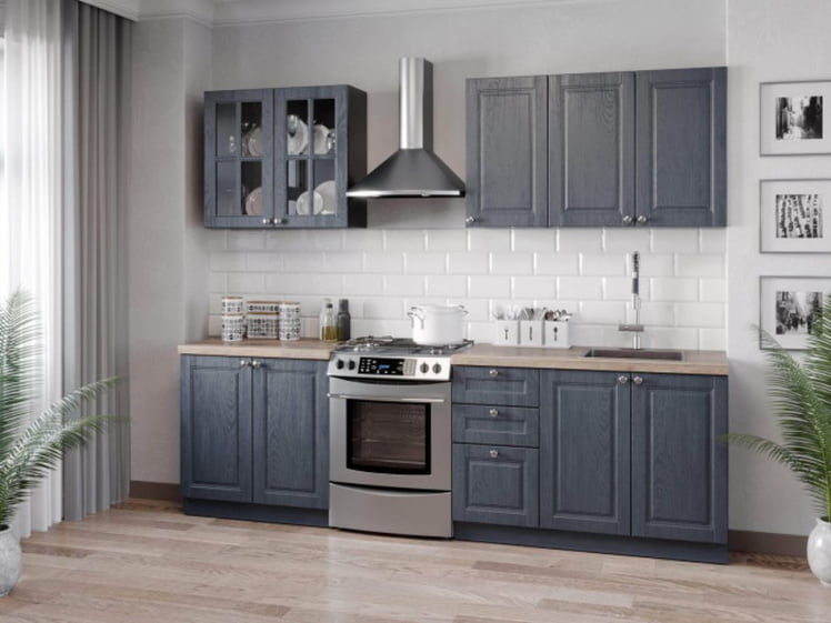 Шкаф кухонный 600 со стеклом Тип 2 Мокка ЛД 274.350.000.158 Черный Дуб фактурный антрацит_1