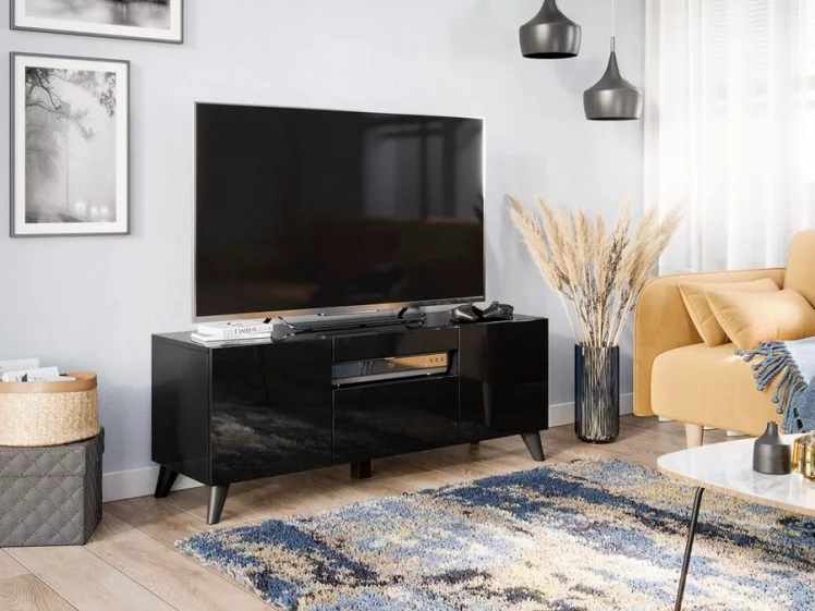 Тумба под ТВ Бруклин 1200 с опорами Черный глянец_4