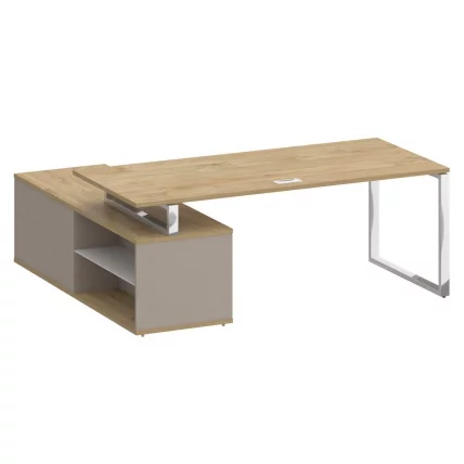 Стол руководителя с опорной греденцией, правый SHIFT SK.SRG-200 (R) Тиквуд Светлый/Капучино_1
