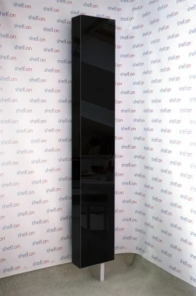 Поворотный шкаф в черном глянцевом стекле Лупо Шелф (левый) Беленый дуб_0