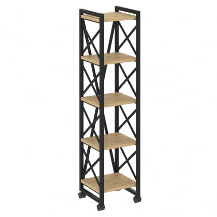 Стеллаж на колесных опорах - 5 полок LOFT VR.L-MST.K-5.4 Металл черный Тиквуд светлый_0