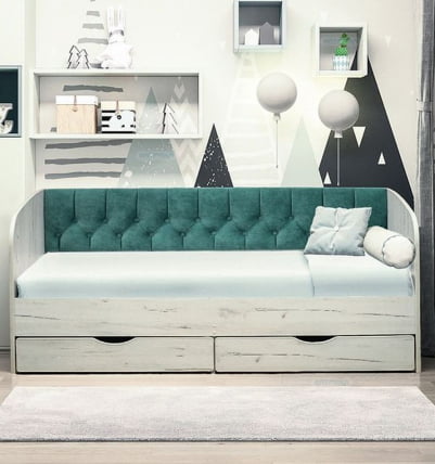 Кровать с продольной мягкой спинкой Софа №13 (800х1900) Белый Велюр 002_0