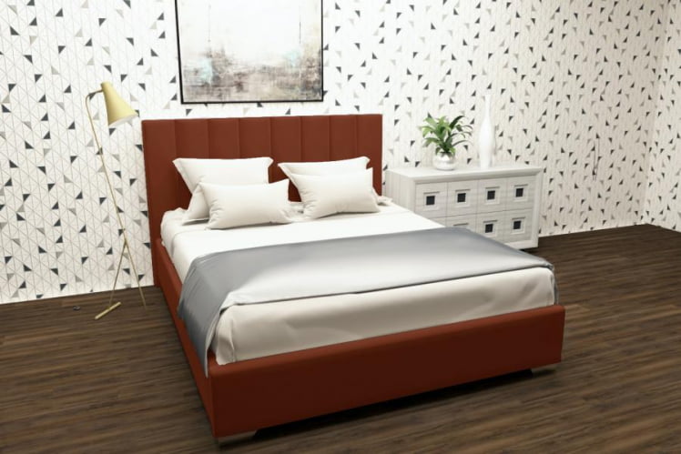 Мягкая интерьерная кровать Терра с подъемным механизмом Цвет фасада: Оранжевый; Материал фасада: Металл/Велюр; Спальное место: 1600х2000 мм_0