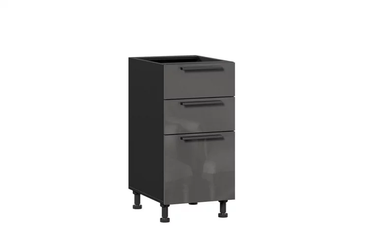 Тумба кухонная 400 с 3 ящиками (4) Герда ЛД 279.110.000.072 Чёрный/Антрацит глянец_0