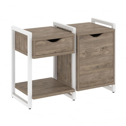 Тумба на регулируемых опорах наборная. Вариант №3 LOFT VR.L-TN-3.O Металл белый Тиквуд темный_0