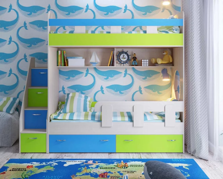 Кровать Юниор 1 (без бортика) дуб лайм голубой_1