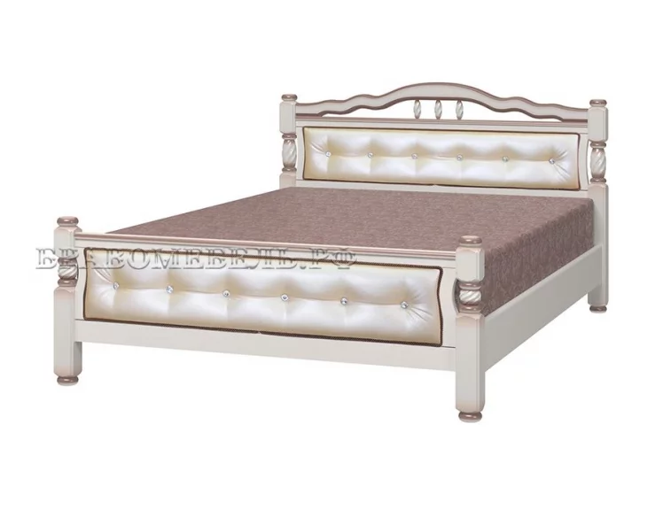 Кровать из массива Карина-11 200х140 Дуб молочный Светлая экокожа_0