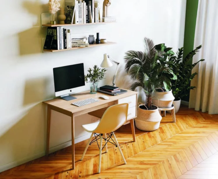 Стол письменный с тумбой Калгари 09 Дуб натуральный светлый-белый матовый_1