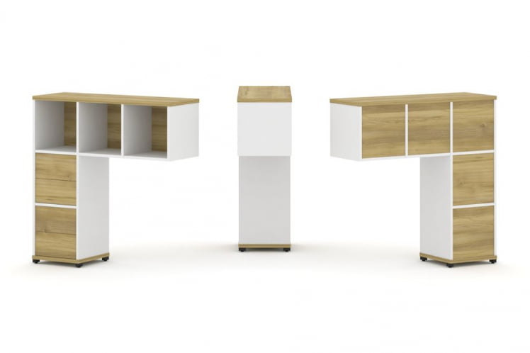 Надставка на стол низкая односторонняя + задняя стенка (5шт.) + блок с 2-мя ящиками (2шт.) CONCEPT CN.ONN-003 Дуб Винченцо Белый бриллиант Черный металл_0