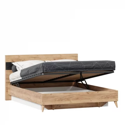 Кровать двуспальная 1600 Шелли с подъемным механизмом Дуб золотой Мрамор черный_1