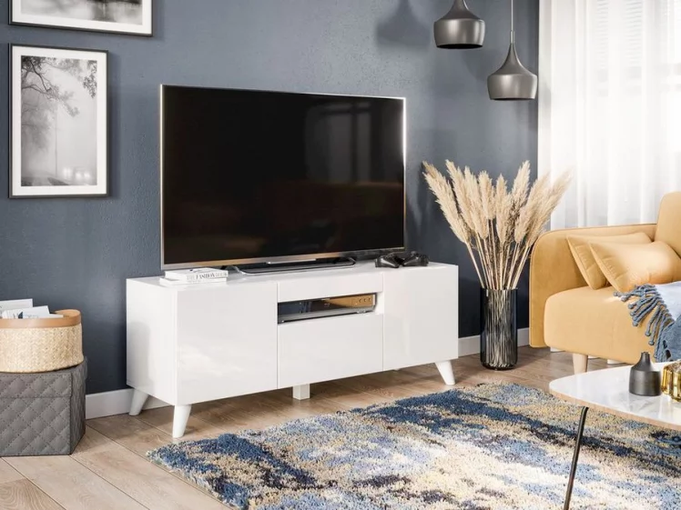 Тумба под ТВ Бруклин 1200 с опорами Белый глянец_4