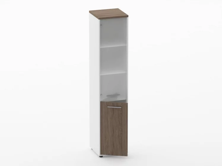 Шкаф 4 узкий верх стеклянная дверь, низ закрытый Deka 10.19.17Л Дуб Верцаска/Белый_1