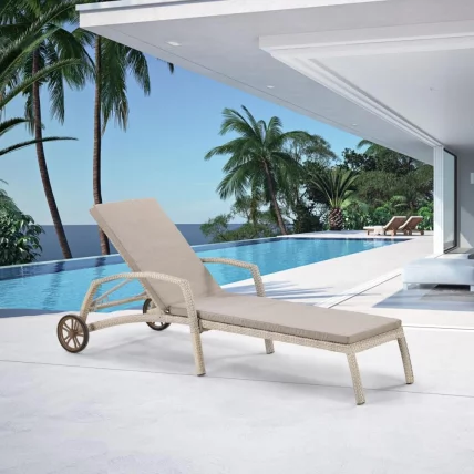 Шезлонг-лежак из иск. ротанга A35C2-W85 Latte с матрасом_0