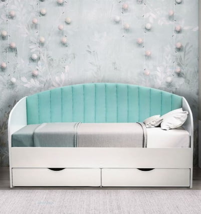 Кровать с продольной мягкой спинкой Софа №12 (800х1600) Дуб Крафт белый Велюр 108_1