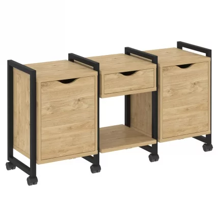 Тумба на колесных опорах наборная. Вариант №7 LOFT VR.L-TN-7.K Металл черный Тиквуд светлый_0