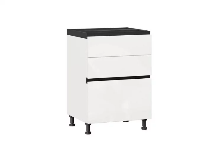 Тумба кухонная 600 с 3 ящиками ЛЮКС (4) Шервуд ЛД 281.600.000.150 Белый Белый глянец_0