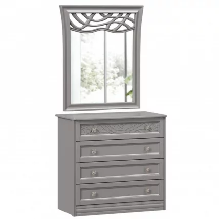 Комод с 4 ящиками с зеркалом ППУ Джулия Оникс серый_0