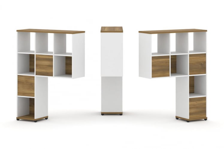 Надставка на стол высокая двухсторонняя + задняя стенка (5 шт.) CONCEPT CN.DNV-003 Сандал Янтарный Белый бриллиант Черный металл_0