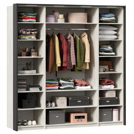 Шкаф четырехстворчатый с комбинированными дверями и паспарту Техно 15 Дуб Крафт белый Серый шифер_1