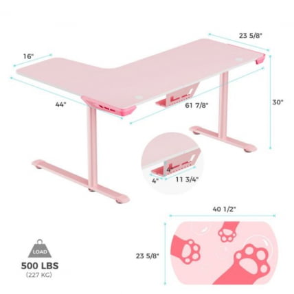 Стол письменный (для компьютера) угловой EUREKA ERK-L60R-PK-V2 (правый), розовый_7