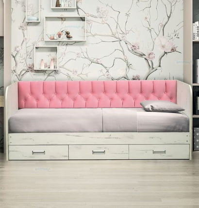 Кровать с продольной мягкой спинкой Софа №14 (900х2000) Дуб Крафт серый Велюр 002_1