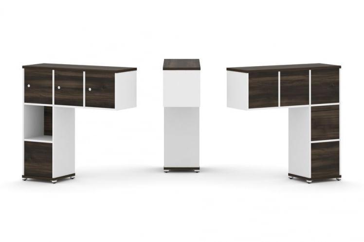 Надставка на стол низкая односторонняя + задняя стенка (5 шт.) + блок с 1-м ящиком (1 шт.) + распашной фасад (3 шт.) CONCEPT CN.ONN-006 Дуб Мали Белый бриллиант Белый металл_0